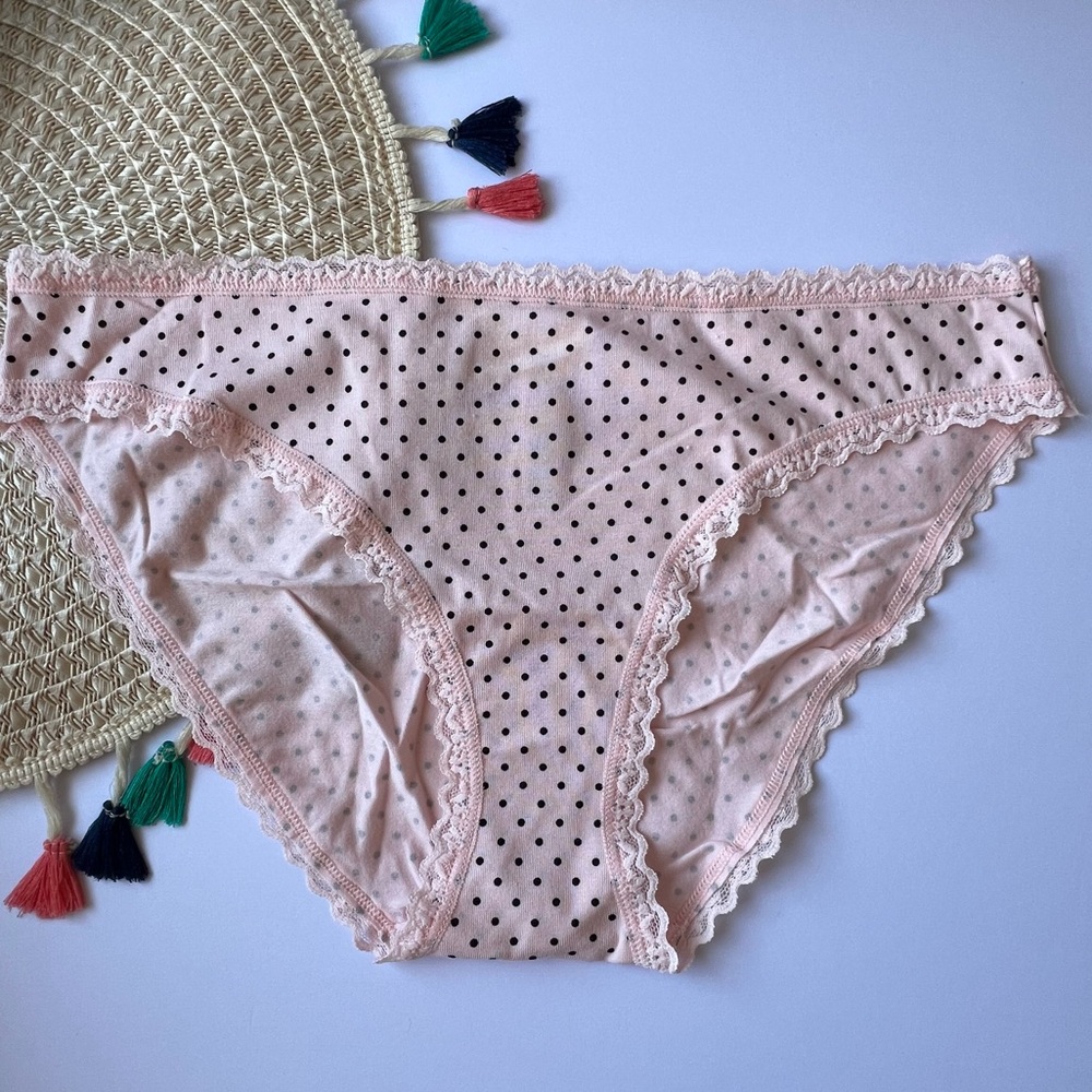 Victoria's Secret Lace-Waist Bikini Panty Purest Pink Dots XL NEW
